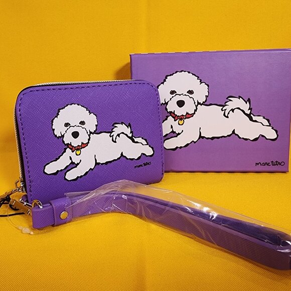 Marc Tetro Bichon Frise Purple Dog Wallet Cardholder Wristlet NEW - Picture 1 of 9
